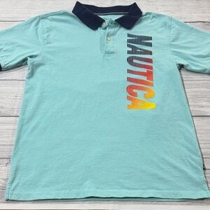 Nautica Boys Aqua Polo with Multicolor Logo